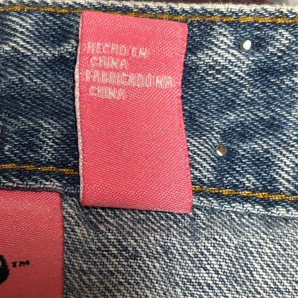 Barbie X Forever21 Rhinestone Distressed Stonewash Denim Mini Skirt Logo Women M - Picture 9 of 11